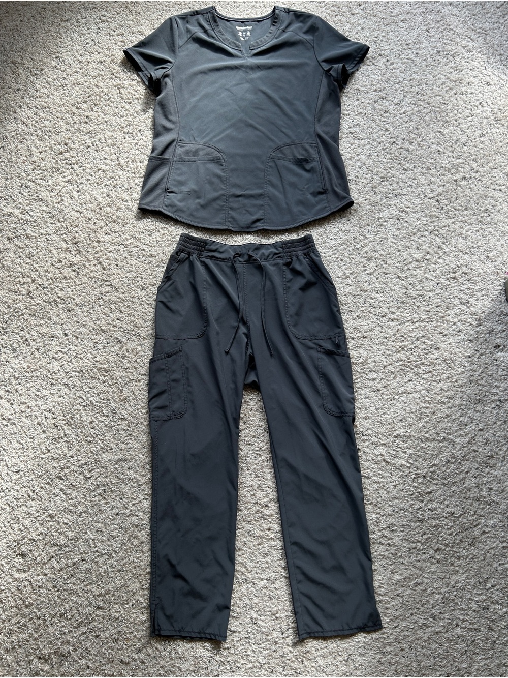 Nursing scrub set, women’s dark gray v-neck size large